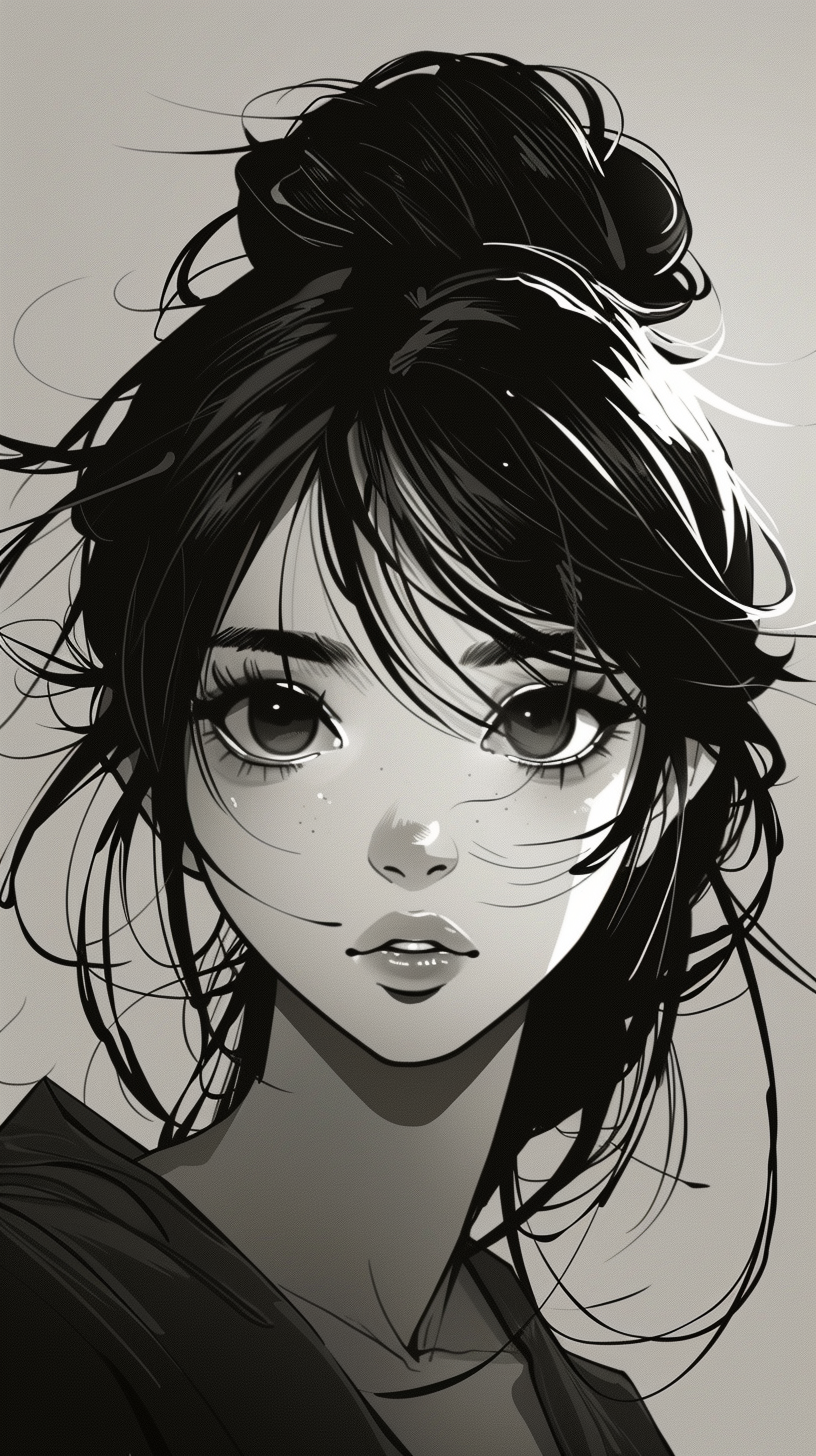 Black And White Anime Girl - V6