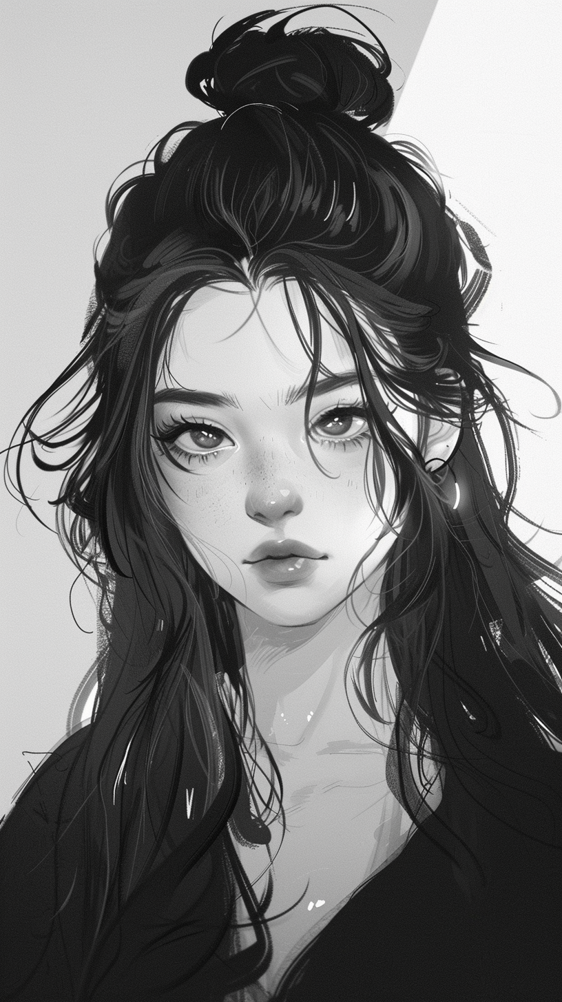 Black And White Anime Girl - V6