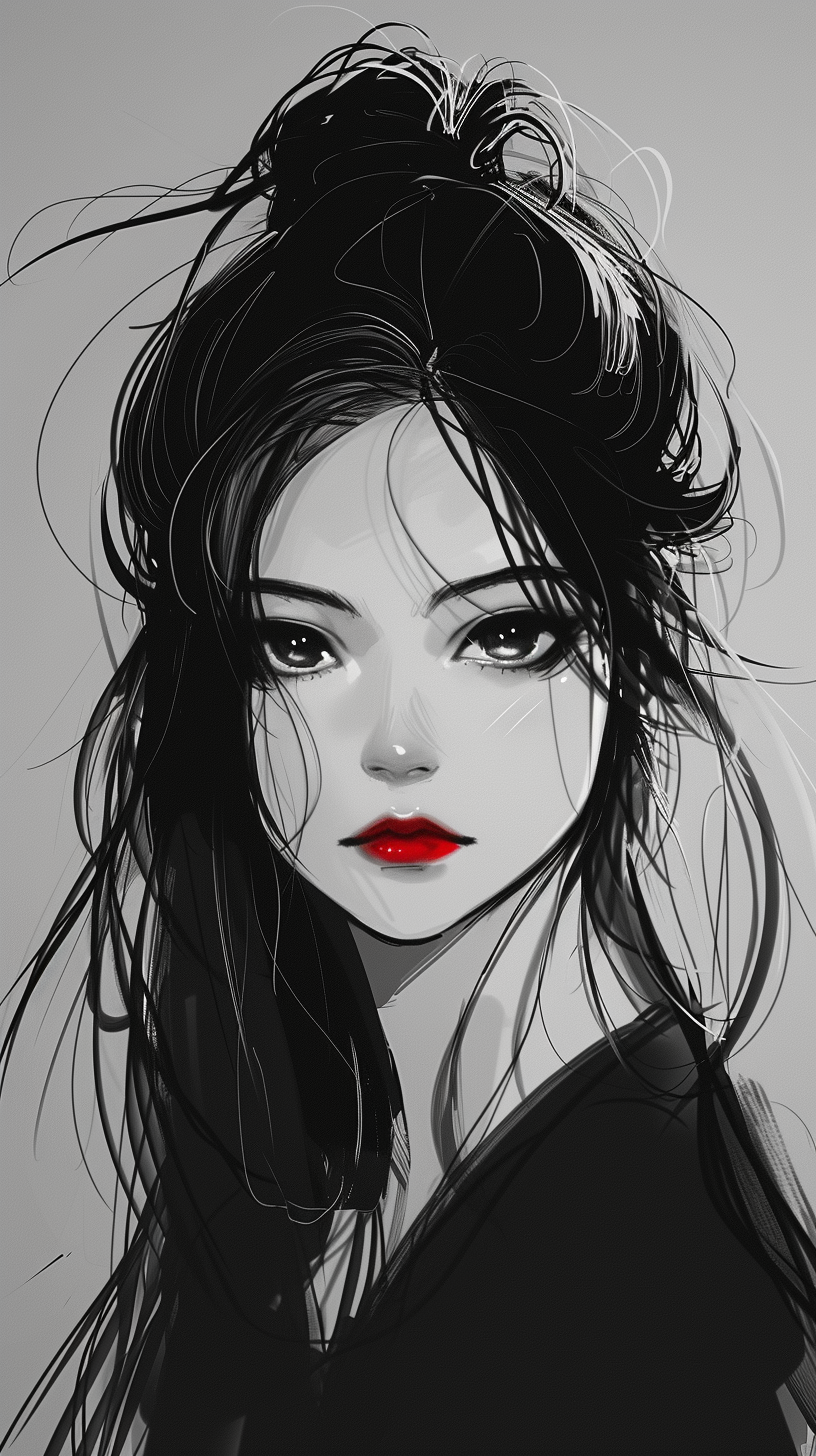 Black And White Anime Girl - V6