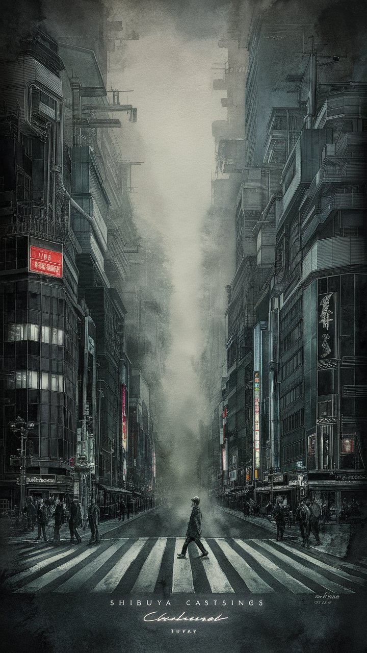 Enigmatic Watercolor Cityscape